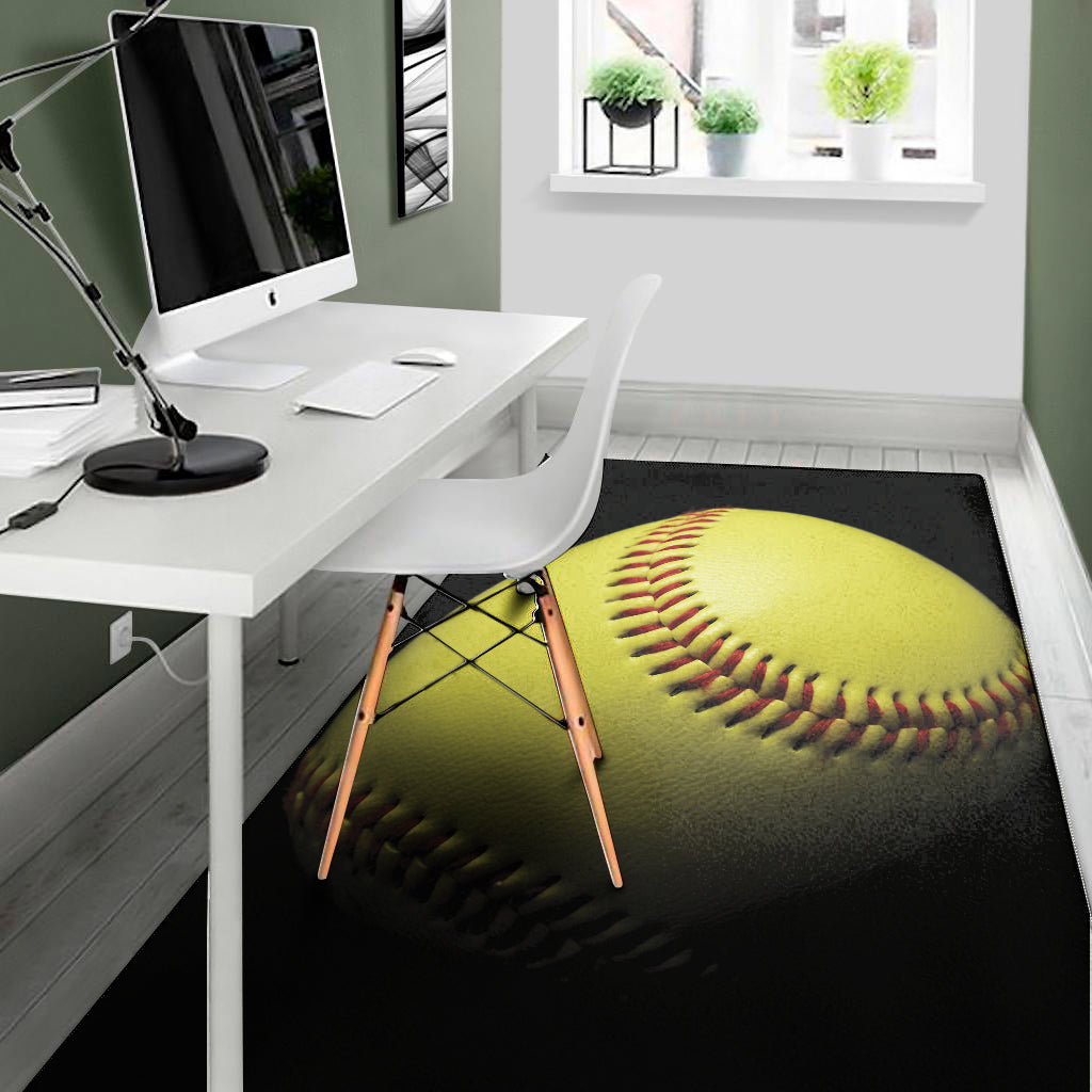 Yellow Softball Ball Print Area Rug