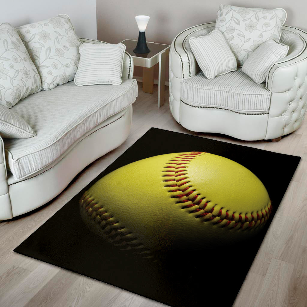 Yellow Softball Ball Print Area Rug