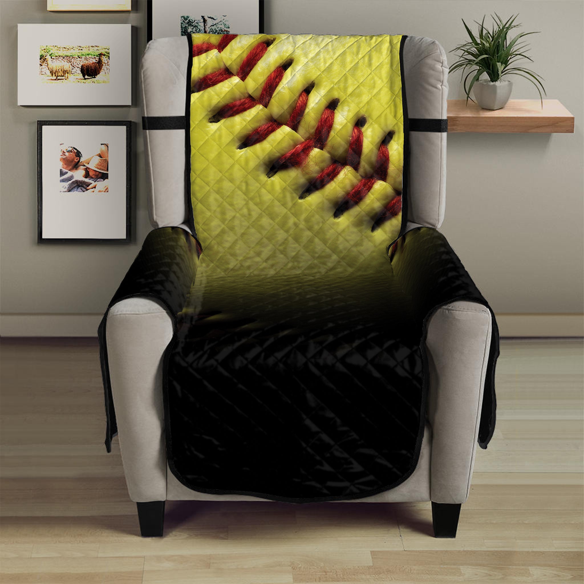 Yellow Softball Ball Print Armchair Protector