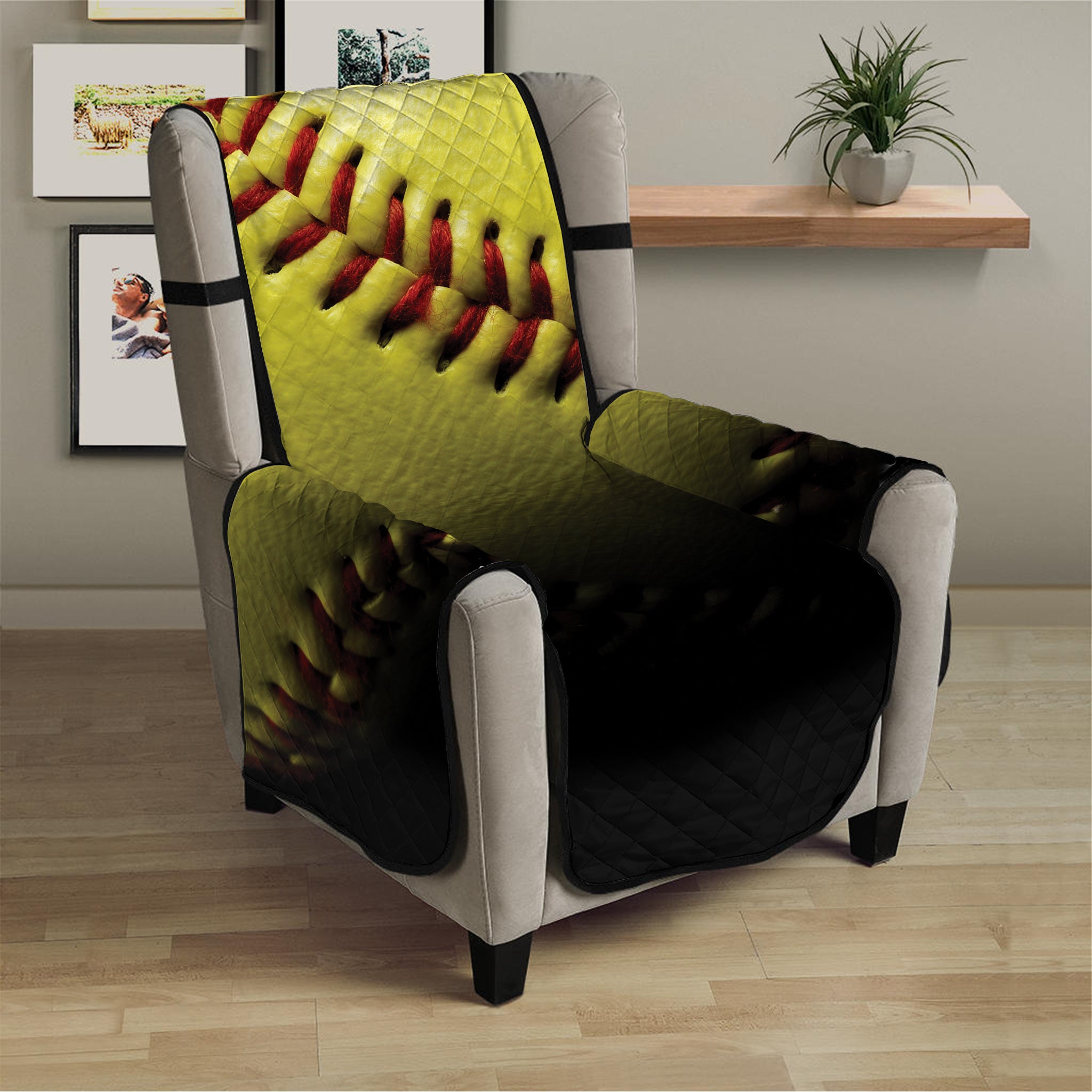 Yellow Softball Ball Print Armchair Protector