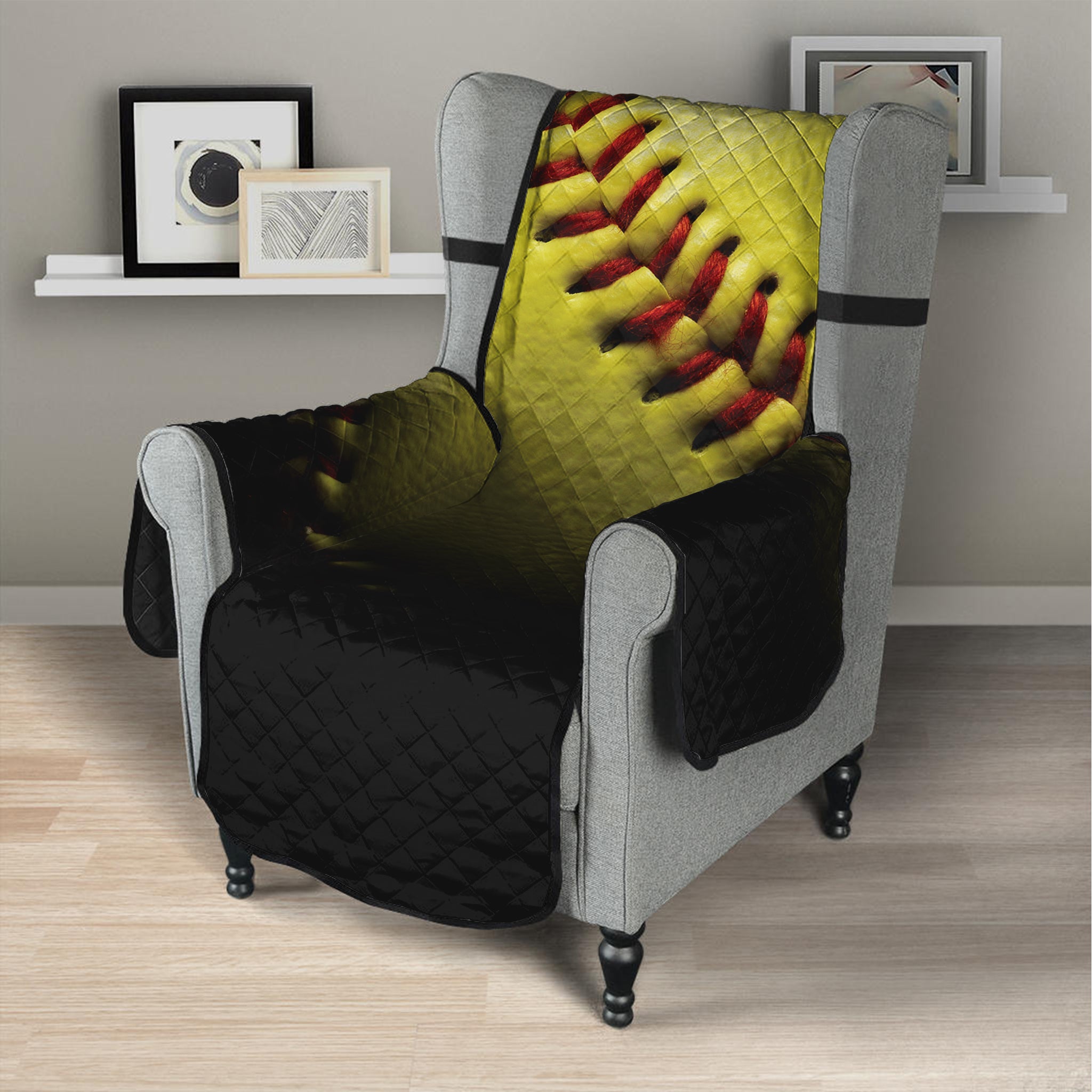 Yellow Softball Ball Print Armchair Protector