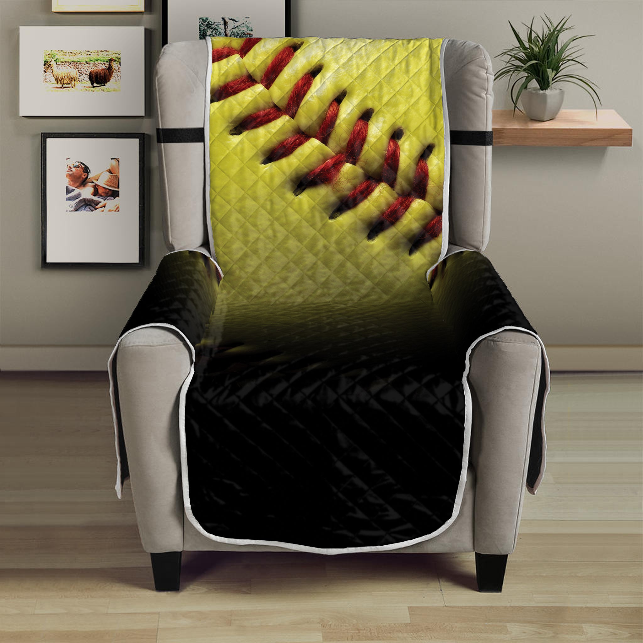 Yellow Softball Ball Print Armchair Protector