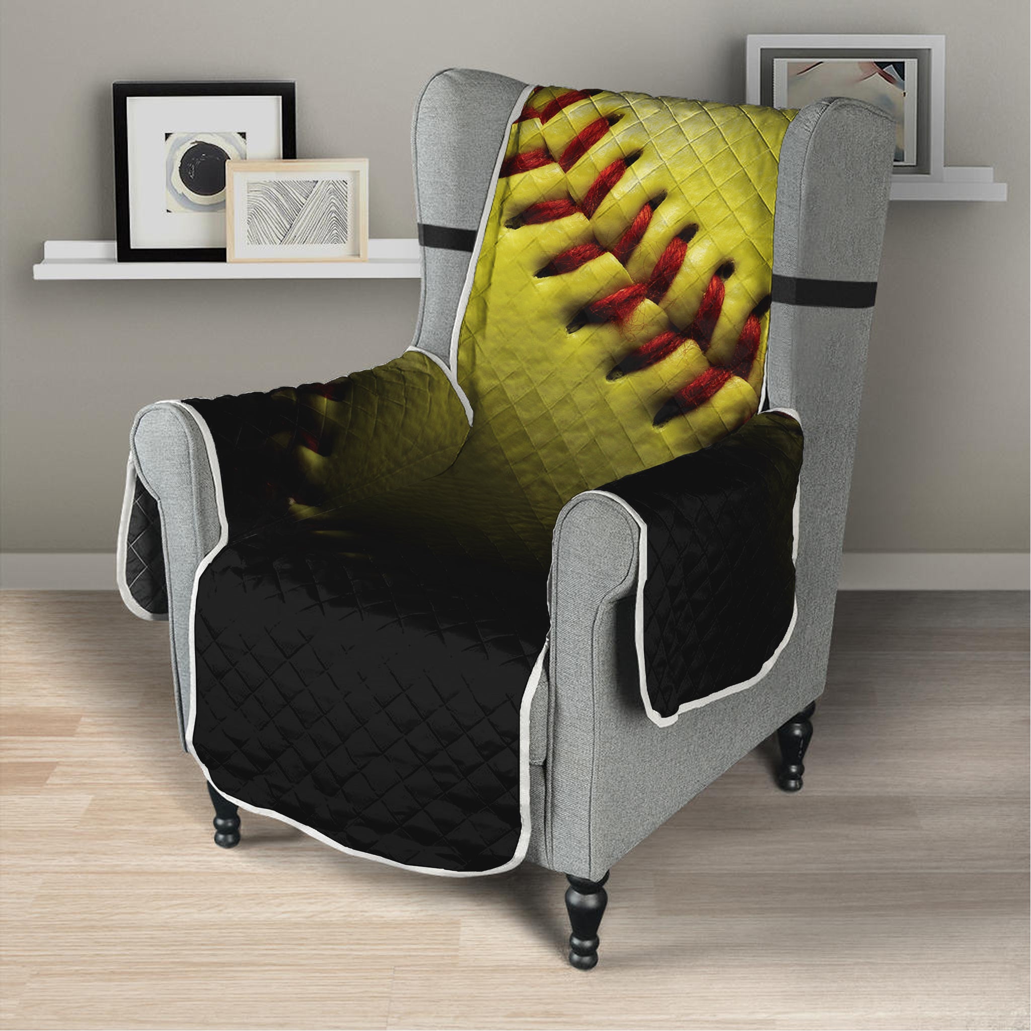 Yellow Softball Ball Print Armchair Protector