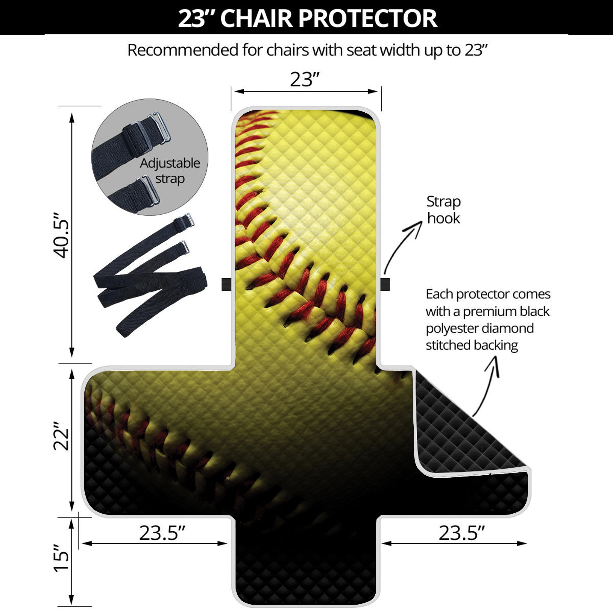 Yellow Softball Ball Print Armchair Protector