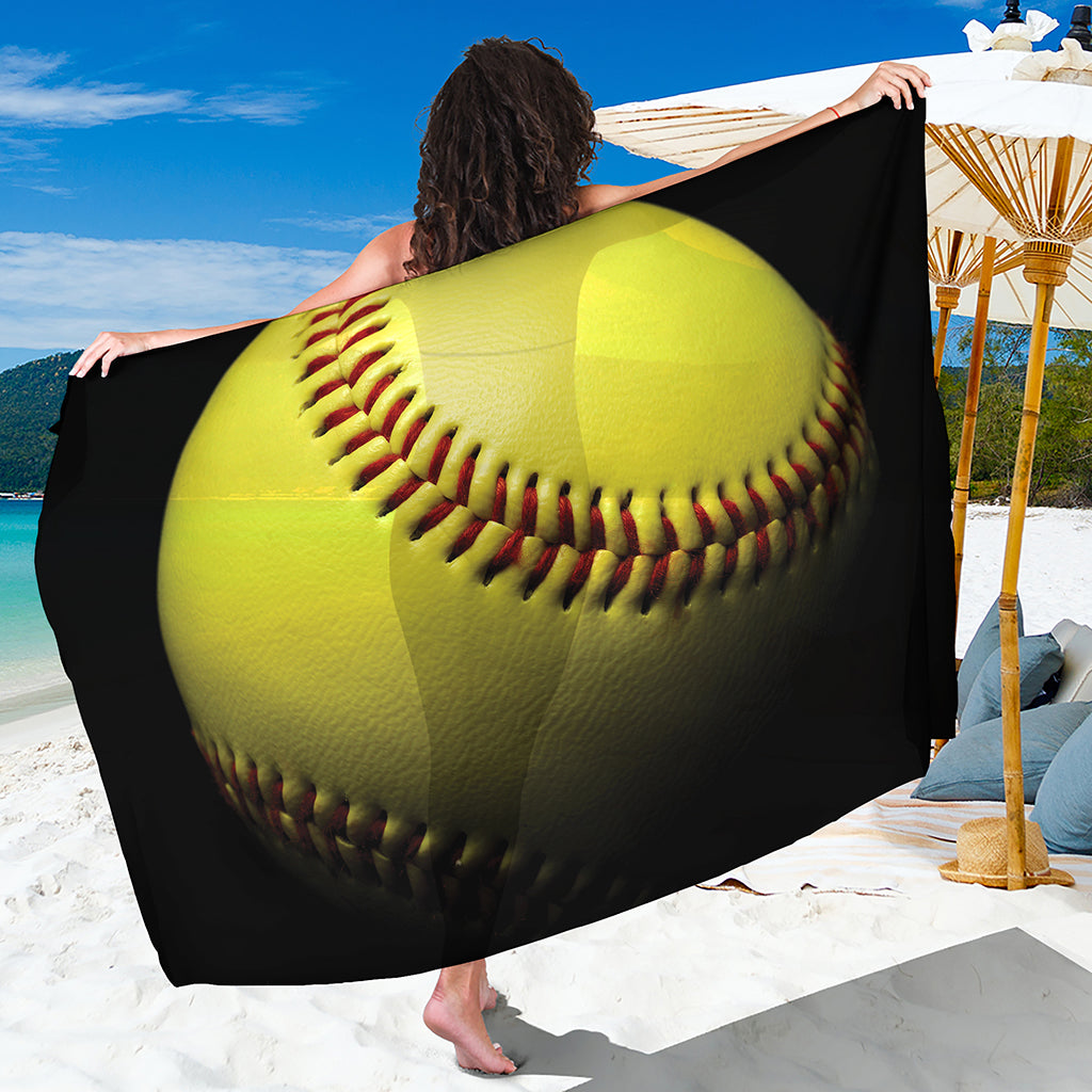 Yellow Softball Ball Print Beach Sarong Wrap