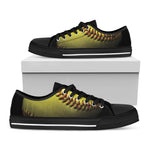 Yellow Softball Ball Print Black Low Top Shoes 