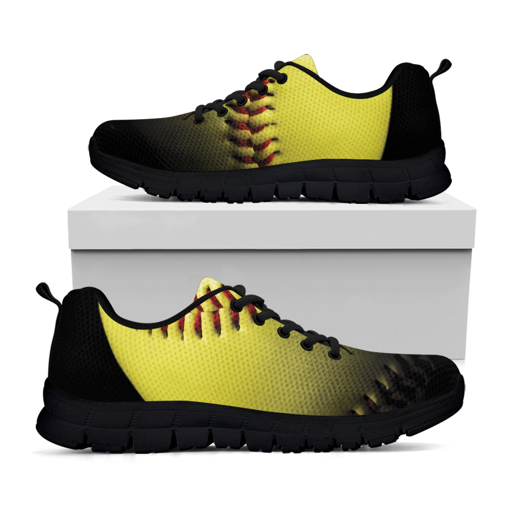 Yellow Softball Ball Print Black Sneakers