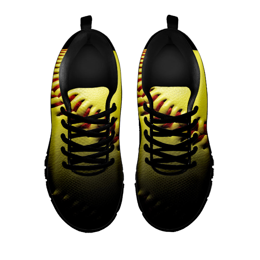 Yellow Softball Ball Print Black Sneakers