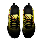 Yellow Softball Ball Print Black Sneakers