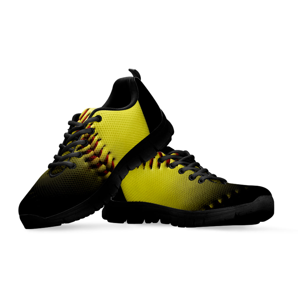 Yellow Softball Ball Print Black Sneakers