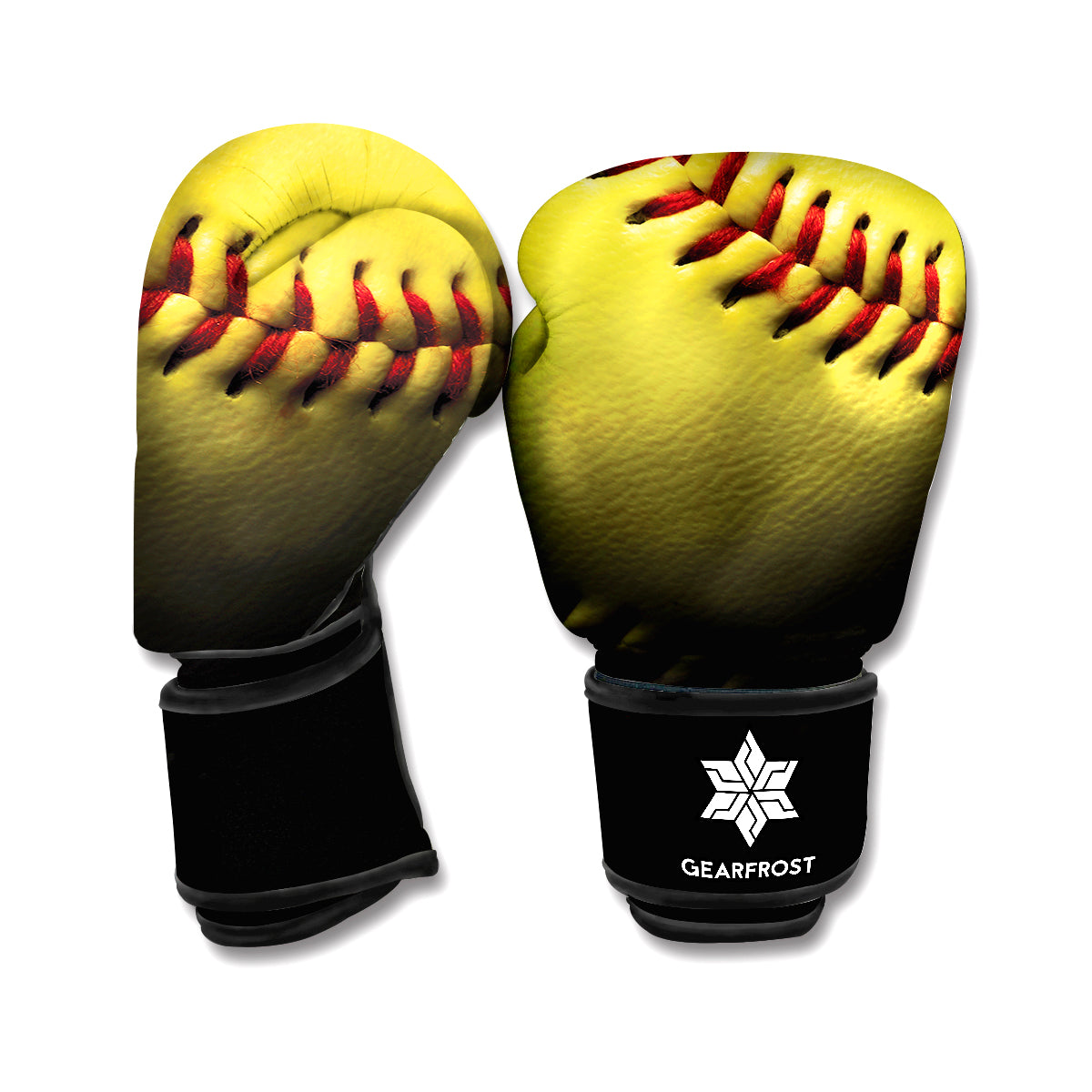 Yellow Softball Ball Print Boxing Gloves