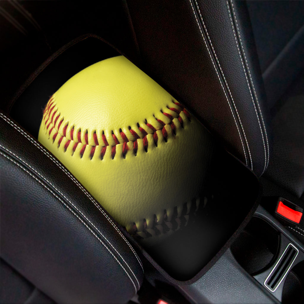 Yellow Softball Ball Print Car Center Console Cover