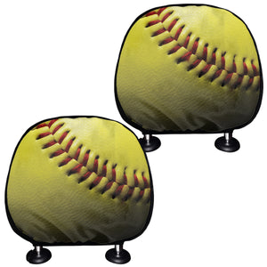 Yellow Softball Ball Print Car Headrest Covers