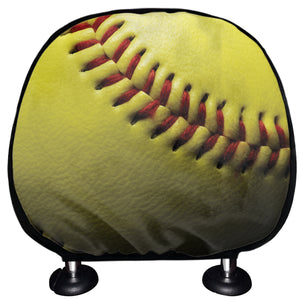 Yellow Softball Ball Print Car Headrest Covers