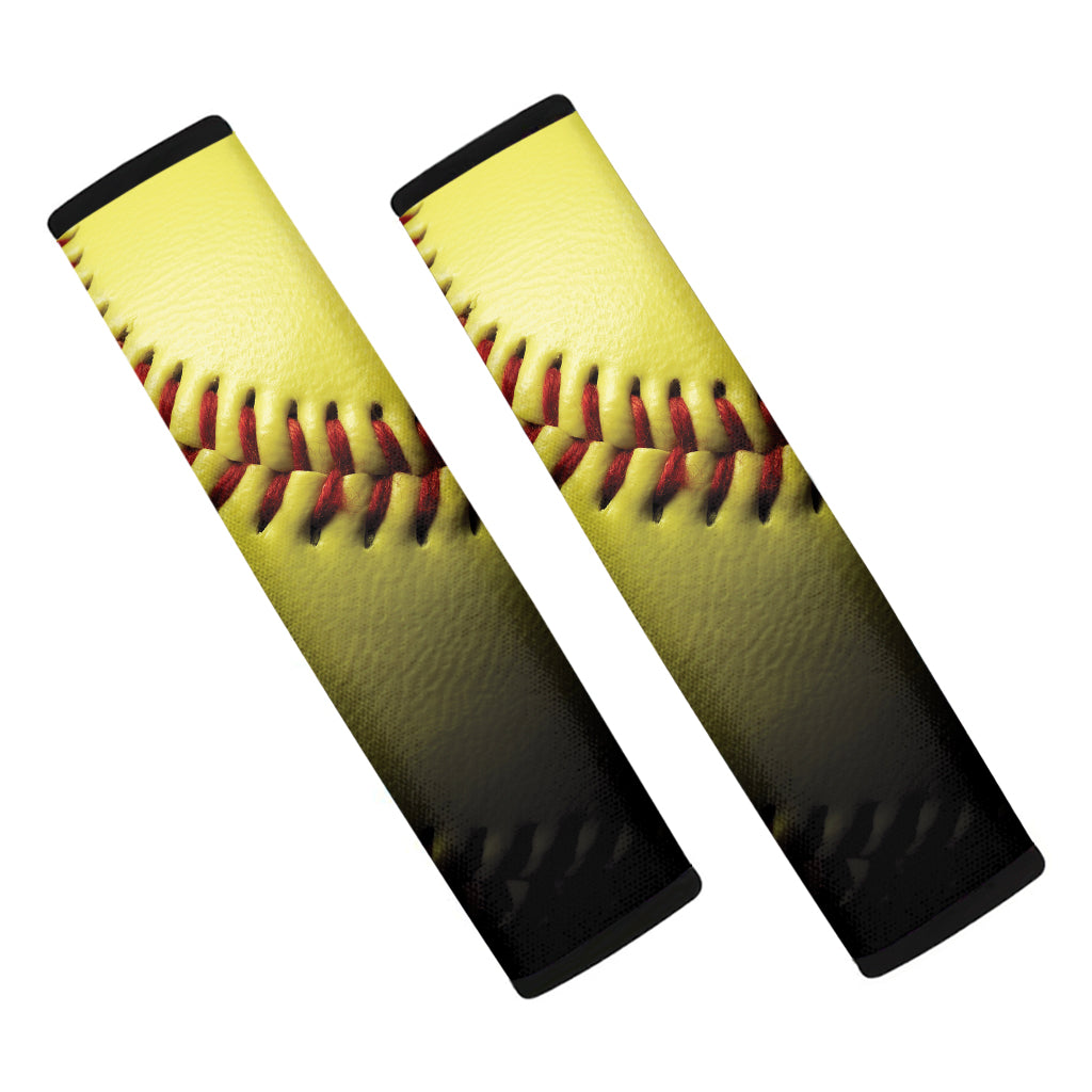 Yellow Softball Ball Print Car Seat Belt Covers