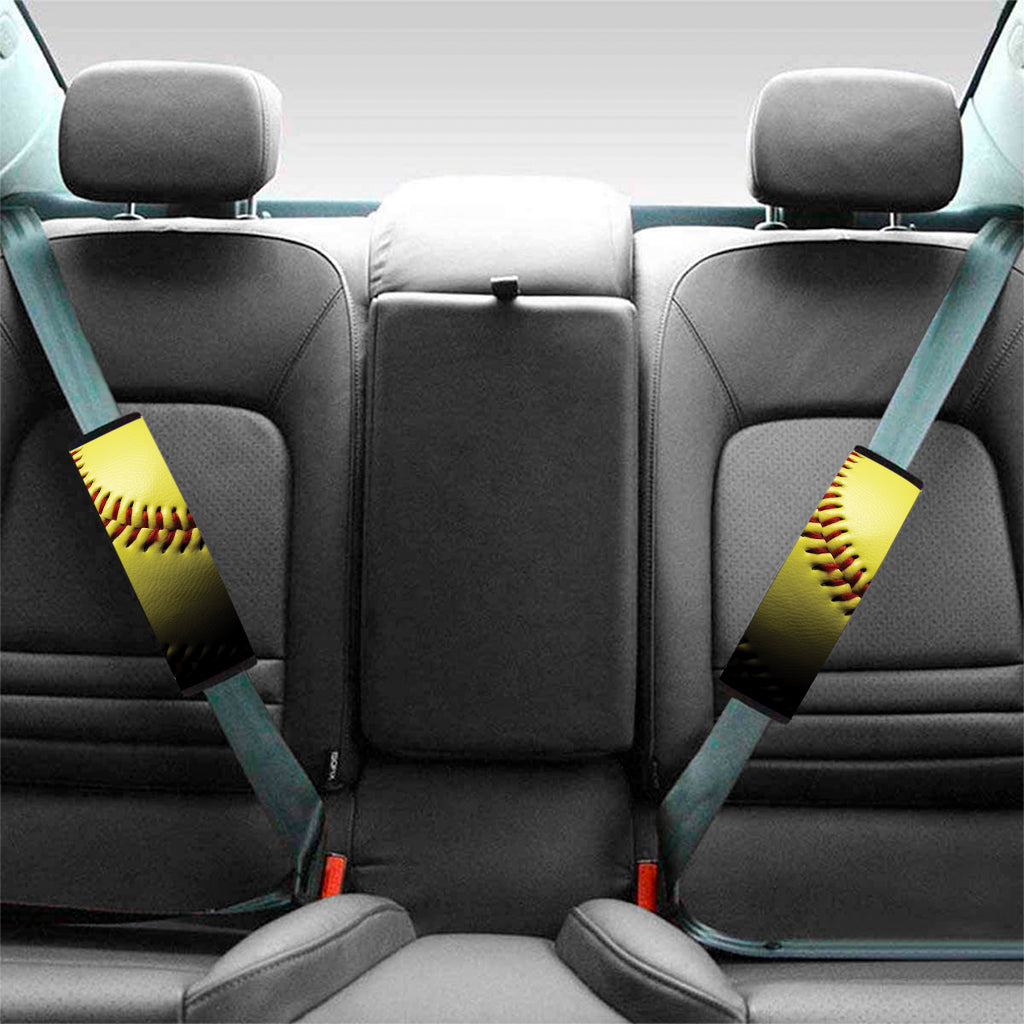 Yellow Softball Ball Print Car Seat Belt Covers