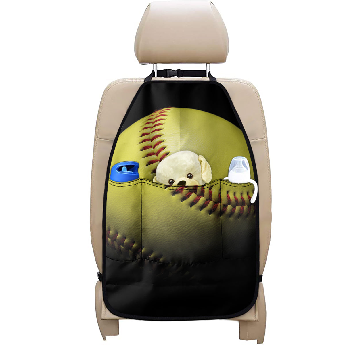 Yellow Softball Ball Print Car Seat Organizers