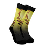 Yellow Softball Ball Print Crew Socks