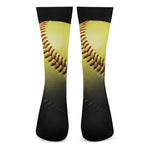 Yellow Softball Ball Print Crew Socks