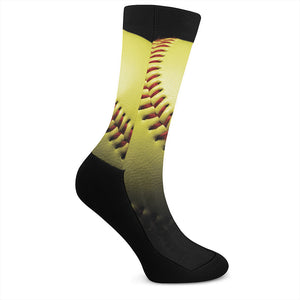 Yellow Softball Ball Print Crew Socks