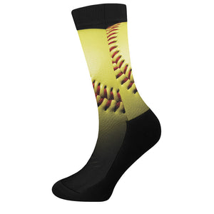 Yellow Softball Ball Print Crew Socks