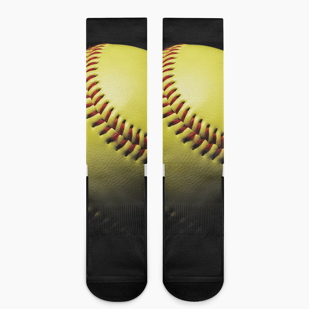 Yellow Softball Ball Print Crew Socks