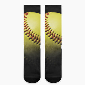 Yellow Softball Ball Print Crew Socks