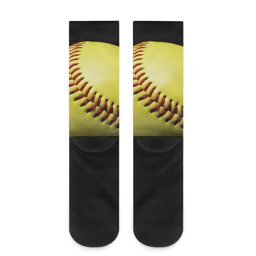 Yellow Softball Ball Print Crew Socks