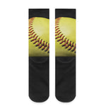 Yellow Softball Ball Print Crew Socks