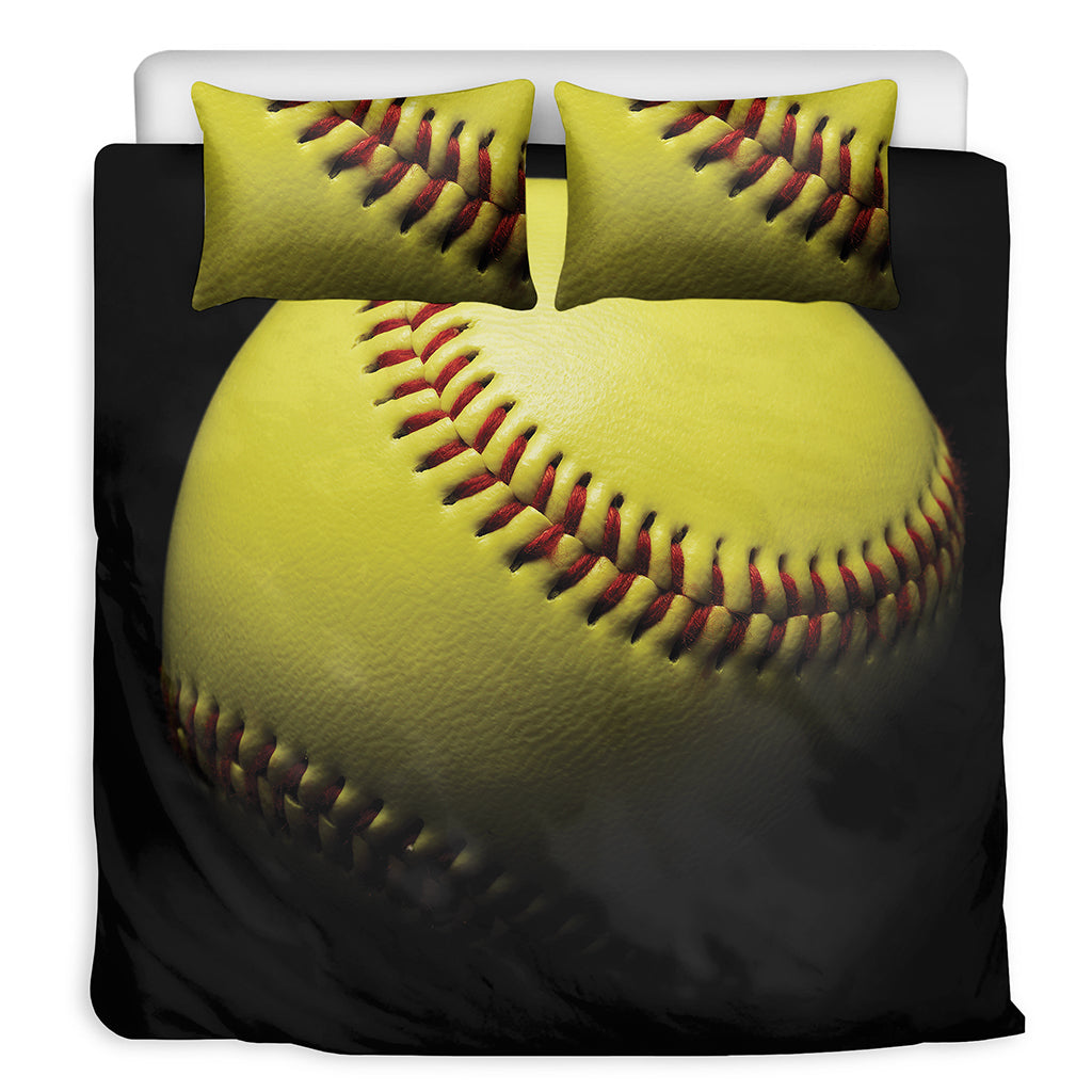 Yellow Softball Ball Print Duvet Cover Bedding Set