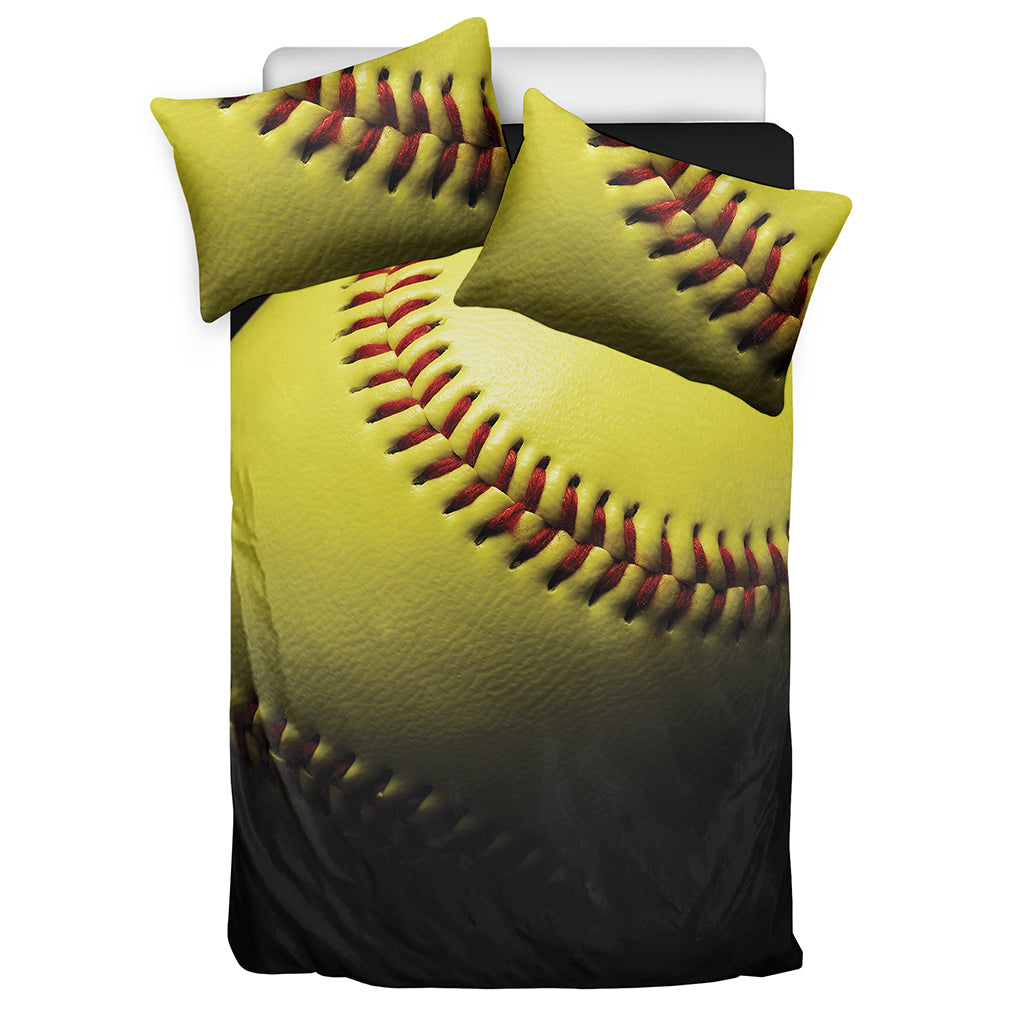Yellow Softball Ball Print Duvet Cover Bedding Set