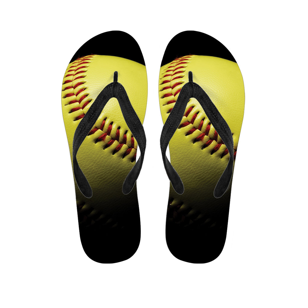 Yellow Softball Ball Print Flip Flops