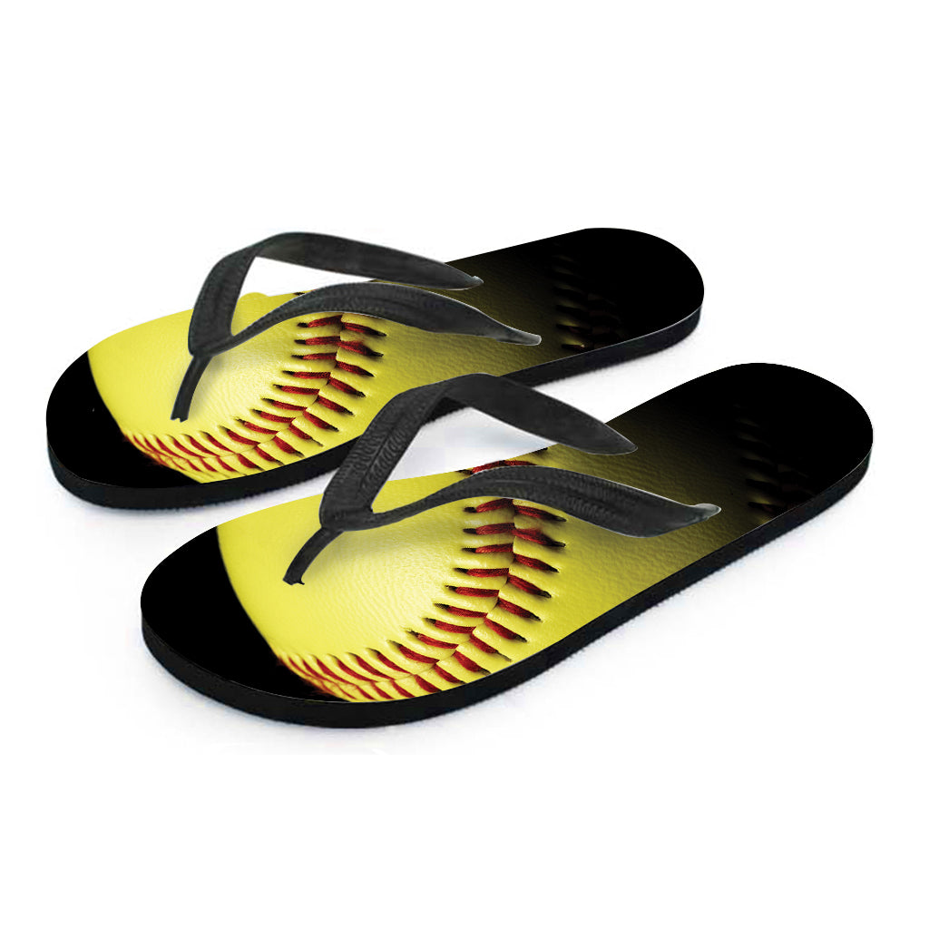 Yellow Softball Ball Print Flip Flops