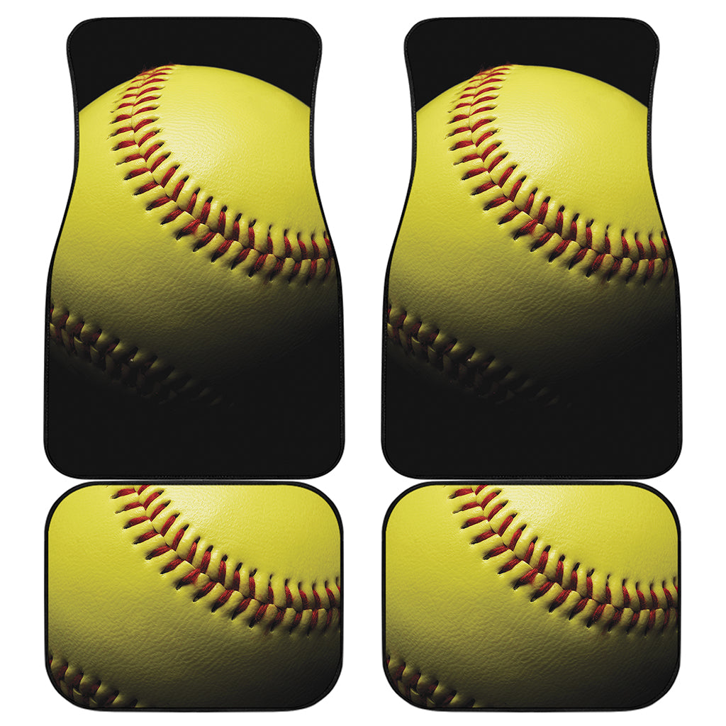 Yellow Softball Ball Print Front and Back Car Floor Mats