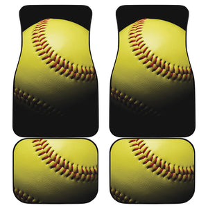 Yellow Softball Ball Print Front and Back Car Floor Mats