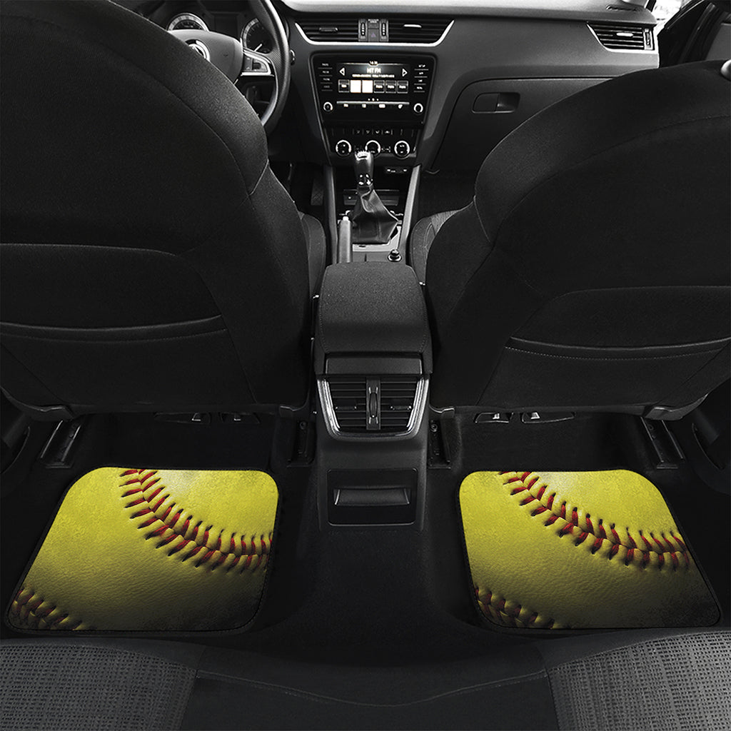 Yellow Softball Ball Print Front and Back Car Floor Mats