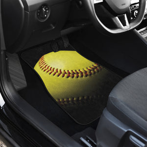 Yellow Softball Ball Print Front and Back Car Floor Mats