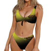 Yellow Softball Ball Print Front Bow Tie Bikini