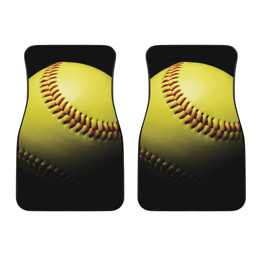 Yellow Softball Ball Print Front Car Floor Mats