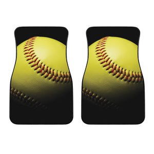 Yellow Softball Ball Print Front Car Floor Mats