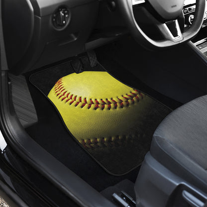 Yellow Softball Ball Print Front Car Floor Mats