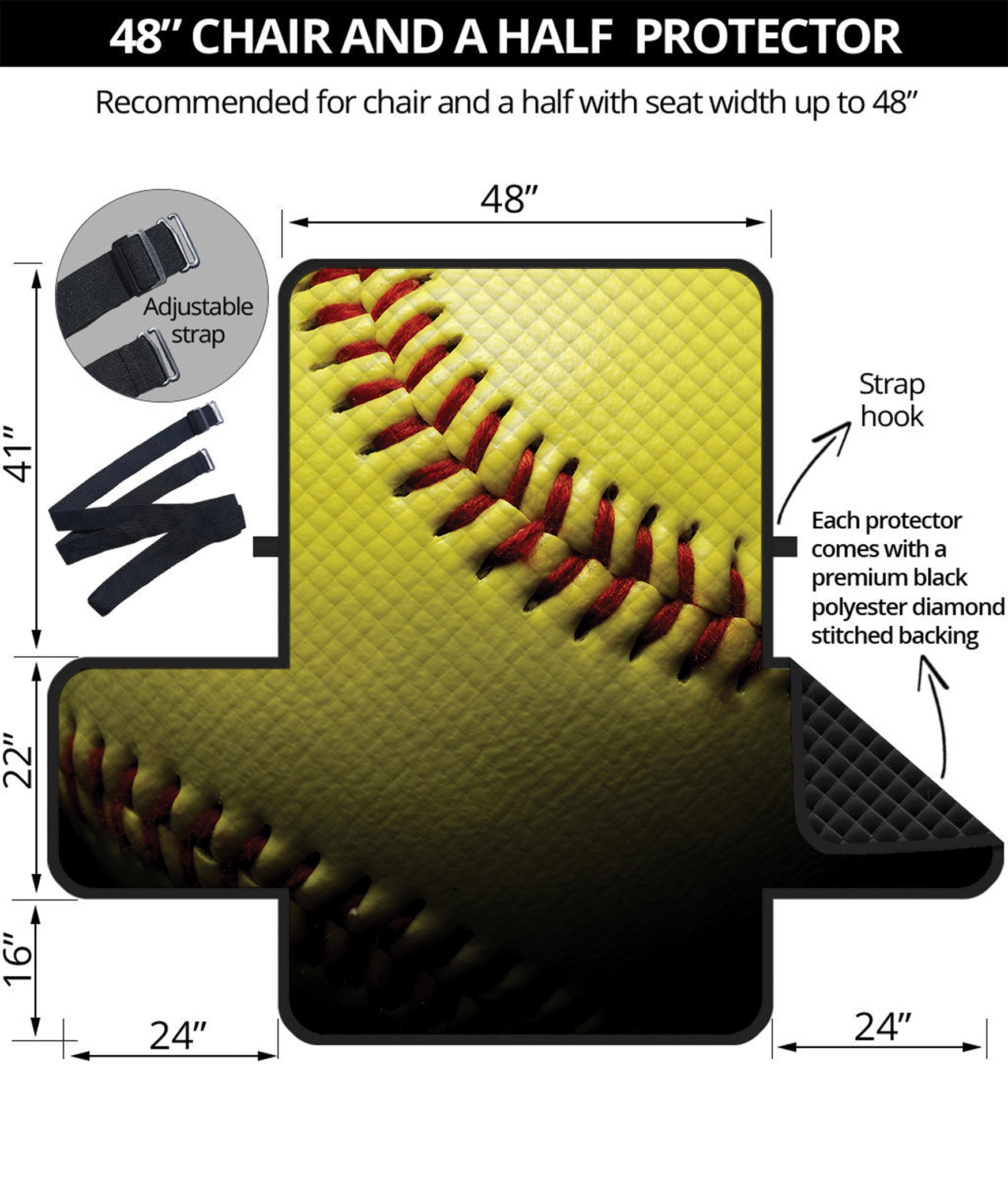 Yellow Softball Ball Print Half Sofa Protector