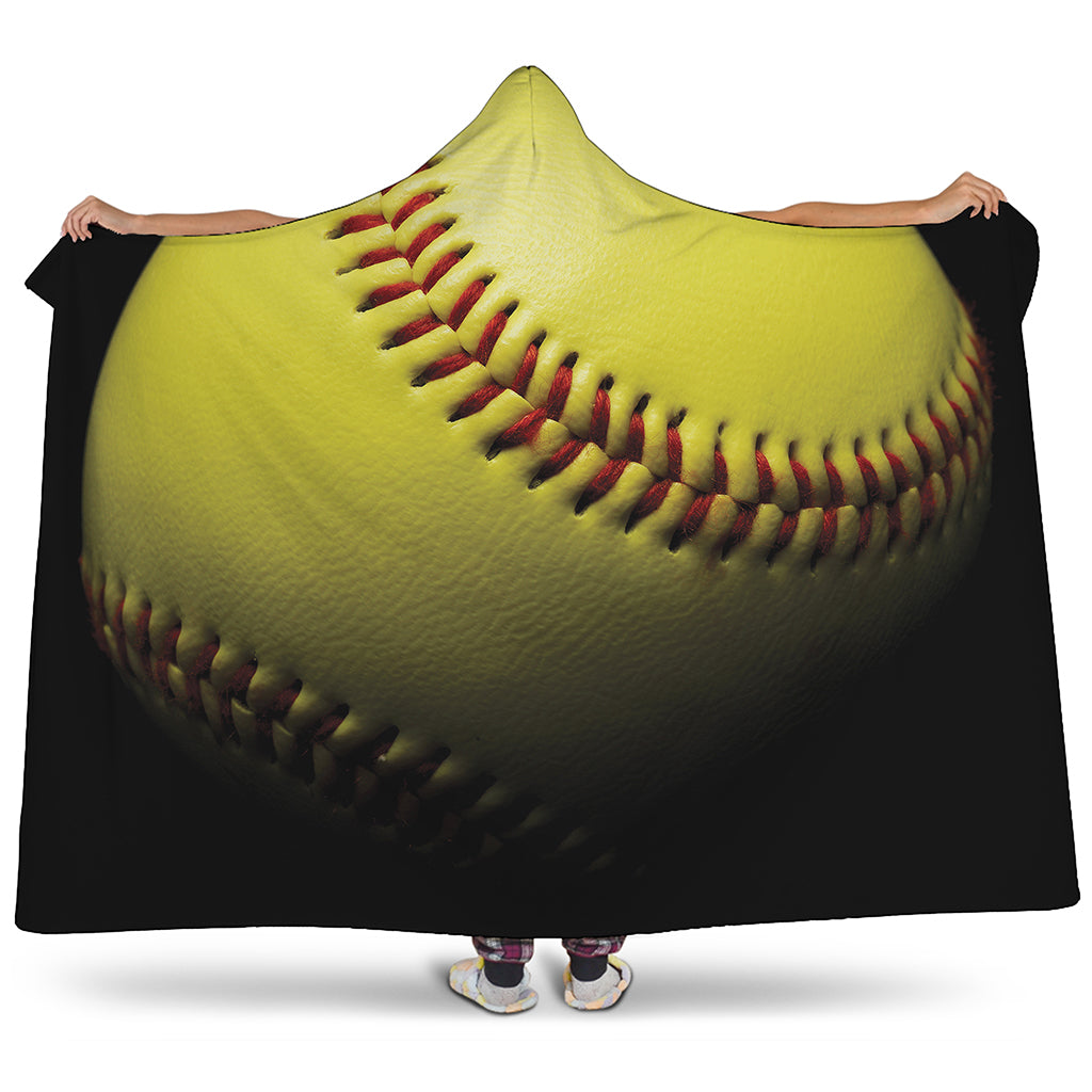 Yellow Softball Ball Print Hooded Blanket