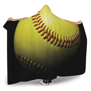 Yellow Softball Ball Print Hooded Blanket