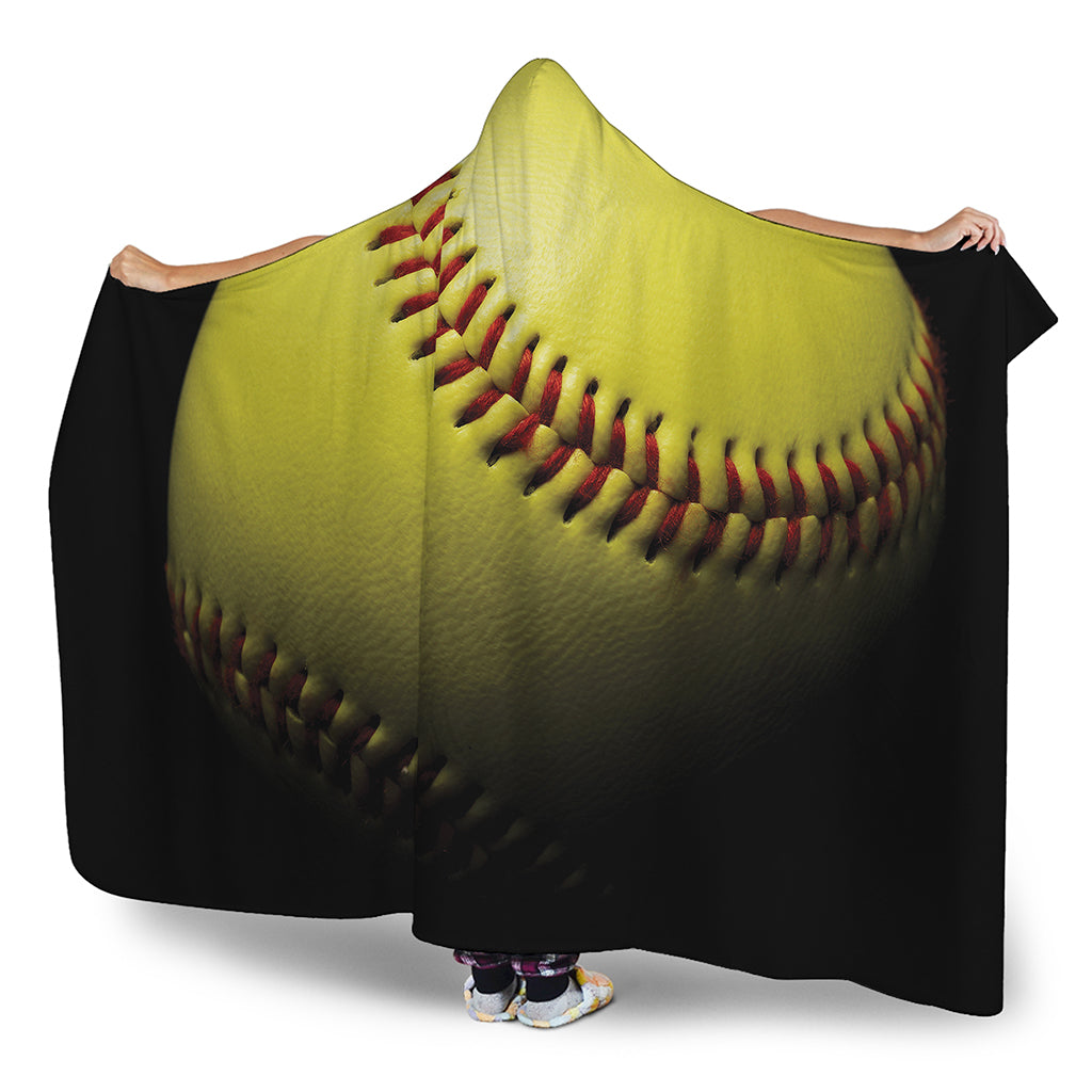 Yellow Softball Ball Print Hooded Blanket