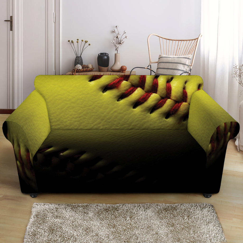 Yellow Softball Ball Print Loveseat Slipcover