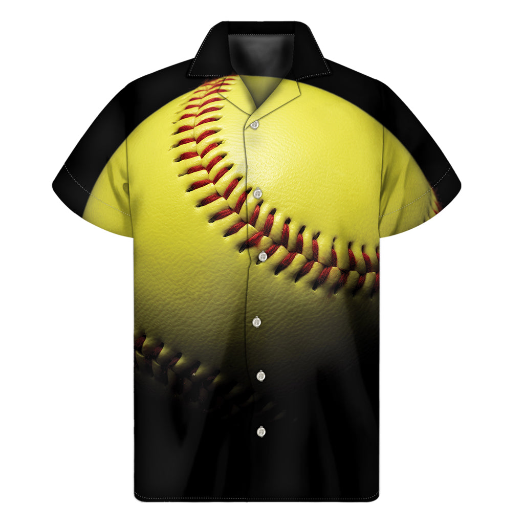 Yellow Softball Ball Print Men's Short Sleeve Shirt