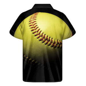 Yellow Softball Ball Print Men's Short Sleeve Shirt