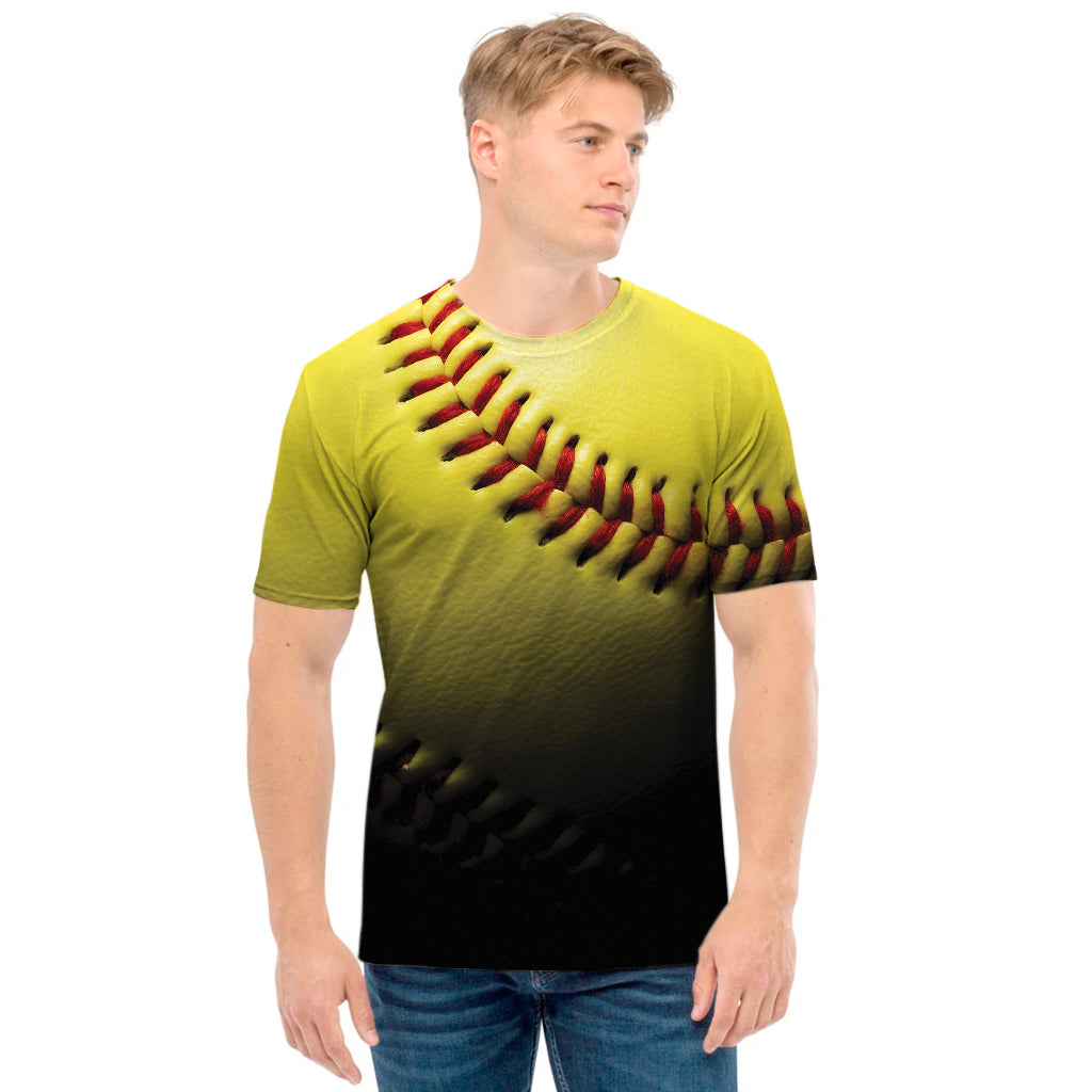 Yellow Softball Ball Print Men's T-Shirt