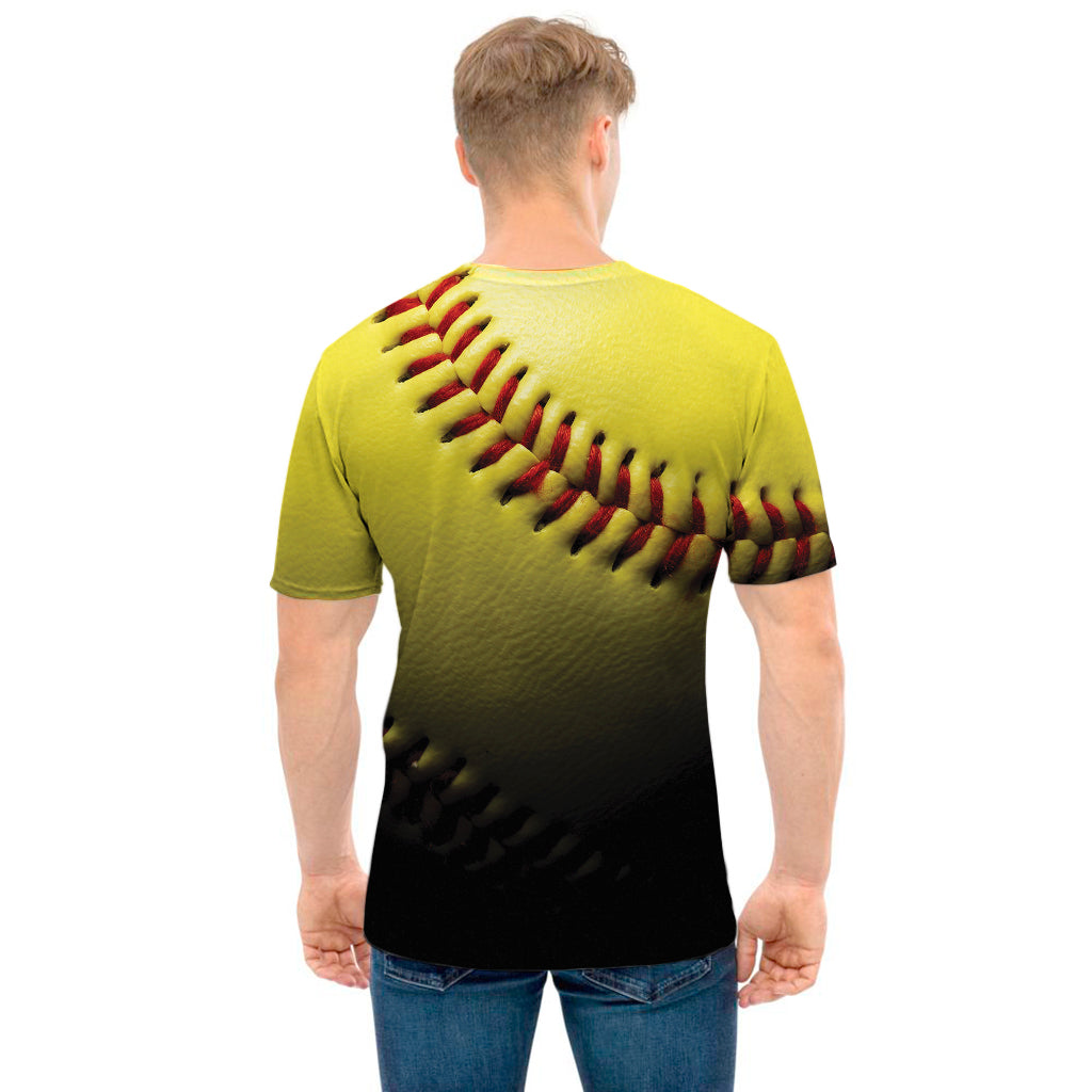 Yellow Softball Ball Print Men's T-Shirt